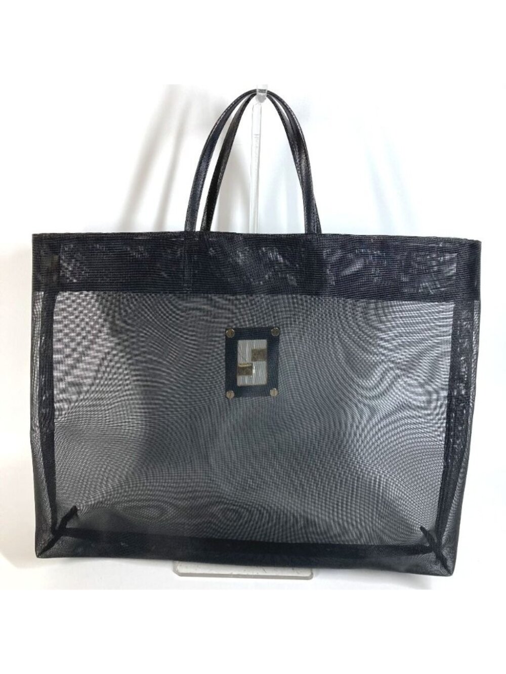 Fendi Handbag FF Logo Mesh Leather Black - Picture 1 of 9